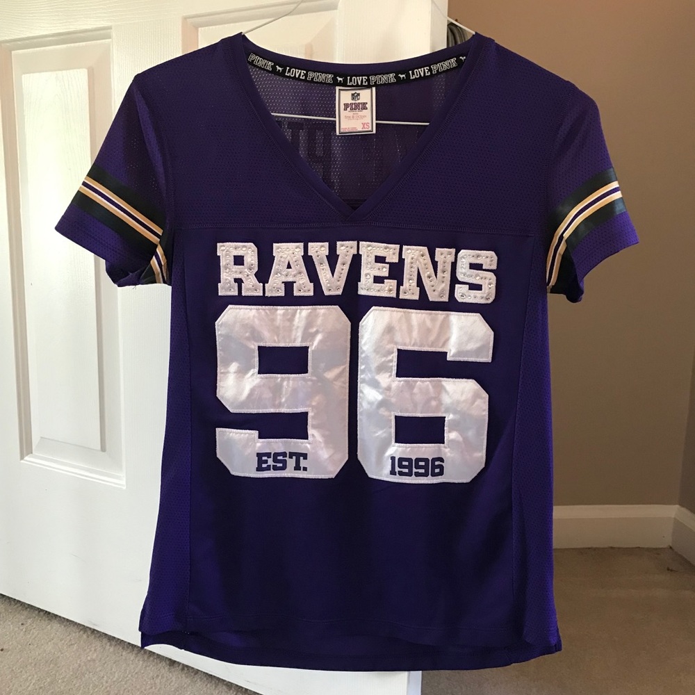 Like new, “Love Pink” VS studded Ravens jersey